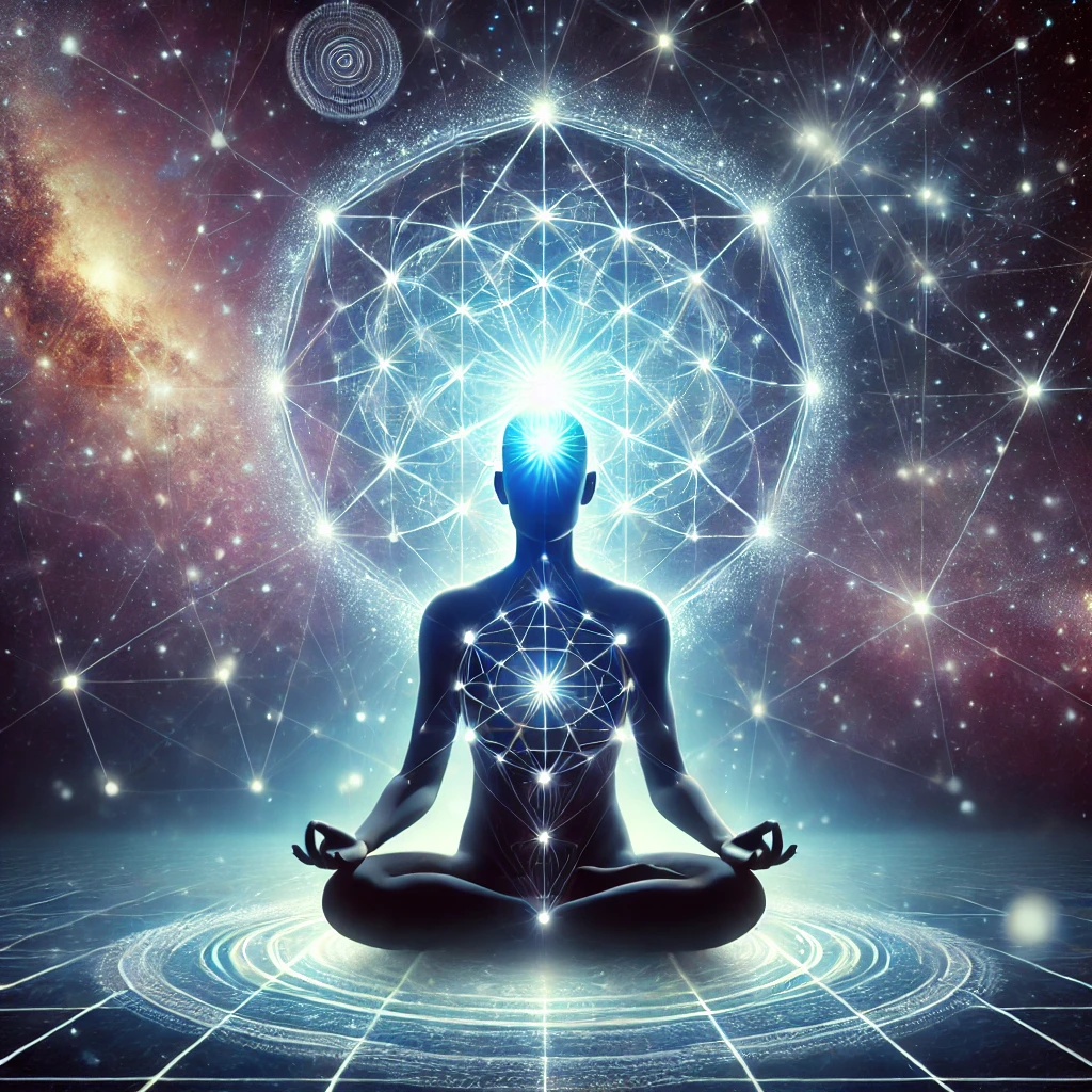 Ilustración de la Ley del Mentalismo, mostrando la conexión entre la mente y el universo.