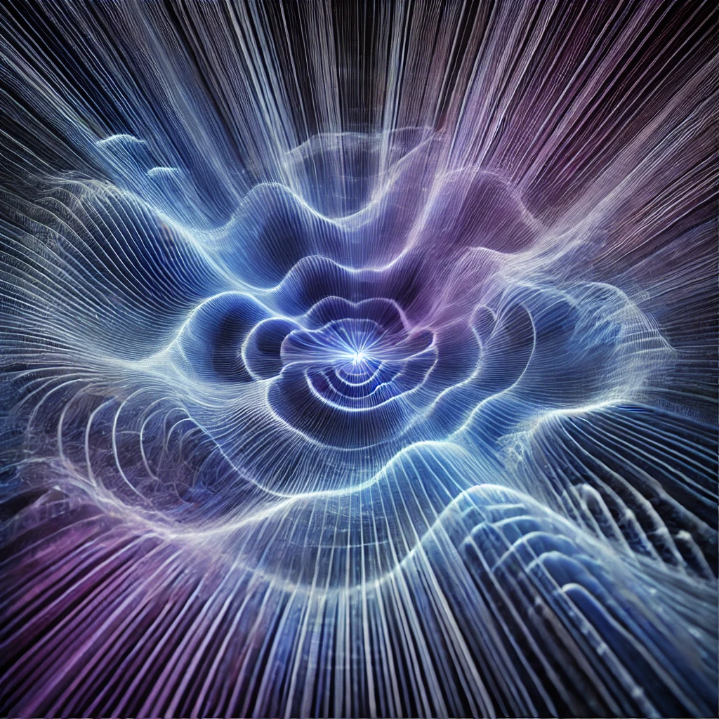 Imagen abstracta de ondas de vibración en movimiento constante, simbolizando la Ley de Vibración.