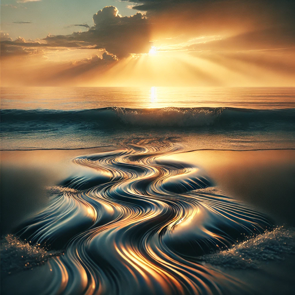 Imagen de olas del mar en movimiento, representando el flujo y reflujo de la Ley del Ritmo.